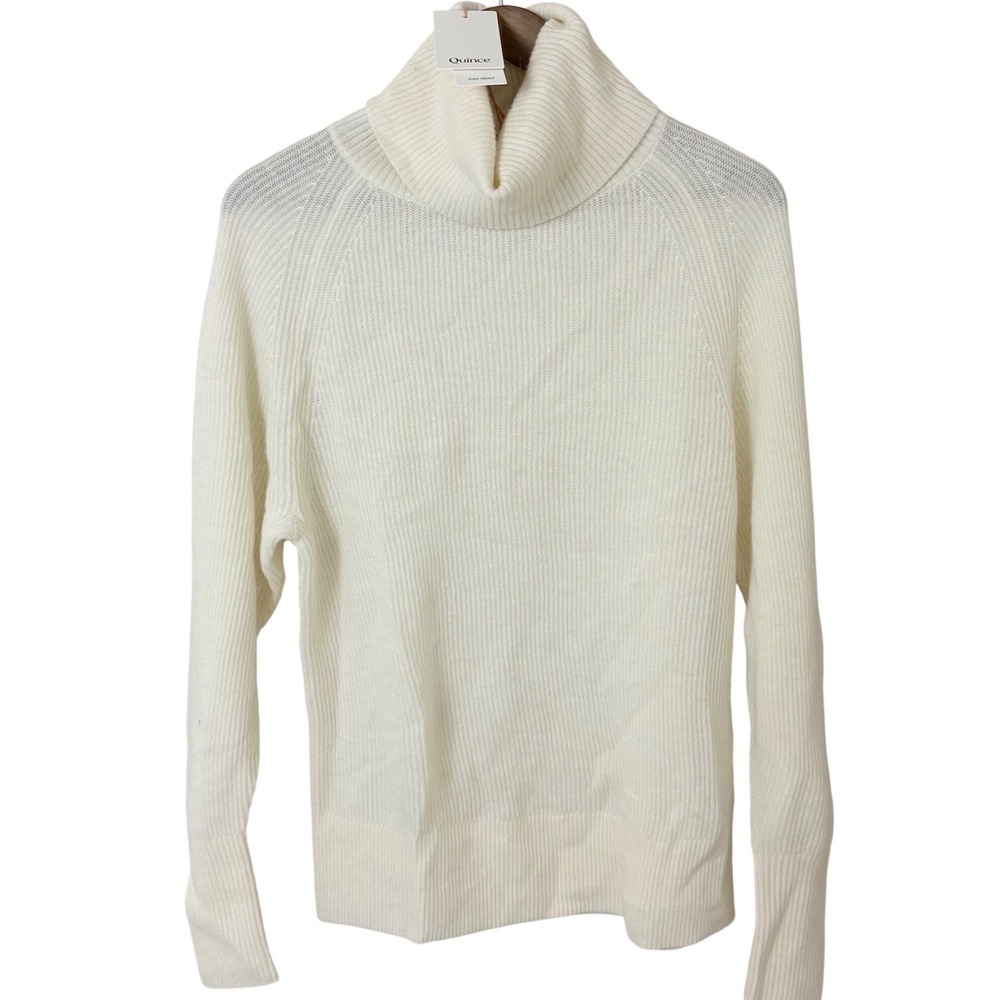 Quince Turtleneck Sweater Women Large Cream Baby Alpaca Wool Ribbed Fisherman